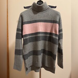 Talbots Gray and Pink Striped Turtleneck Sweater